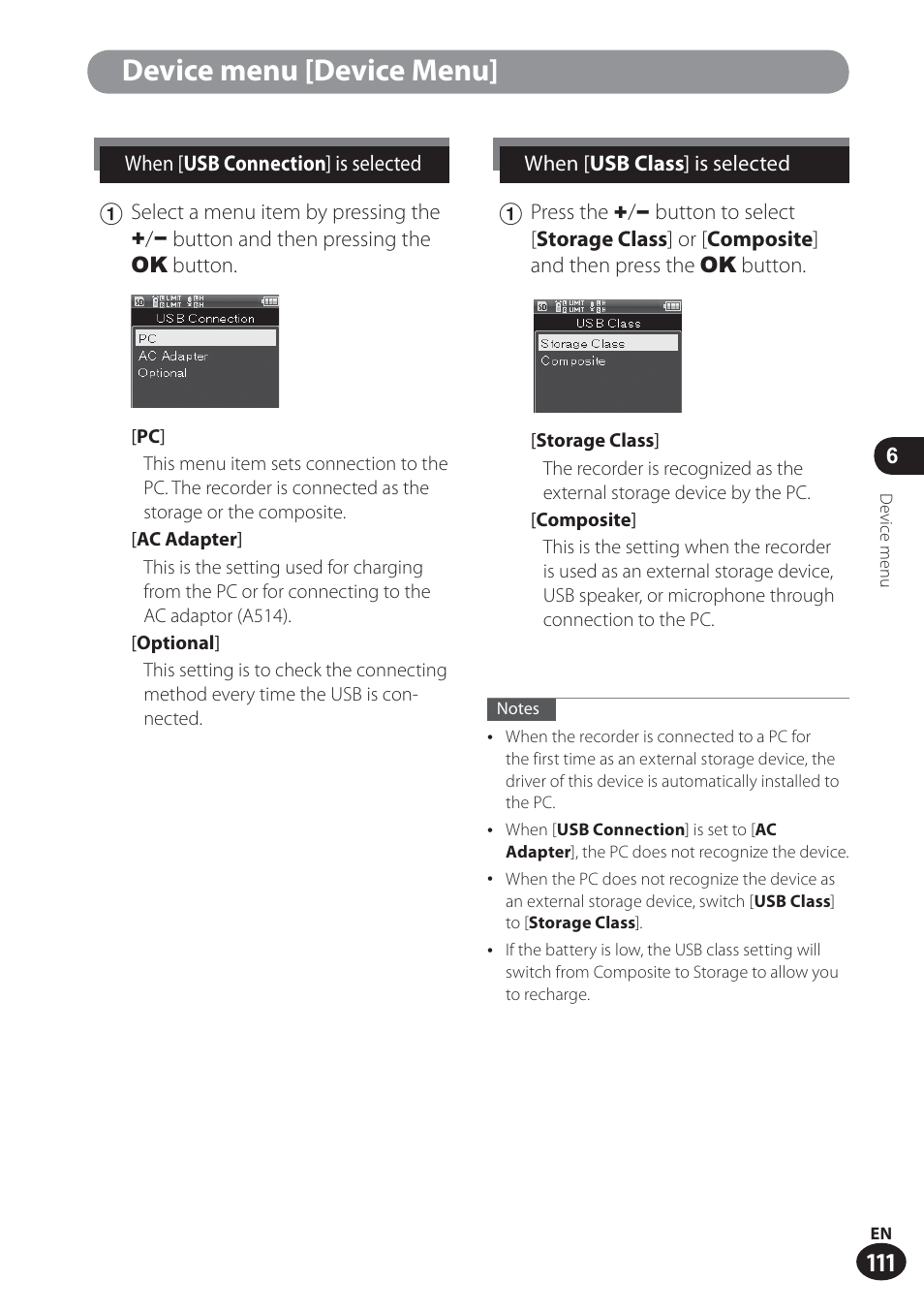 Device menu [device menu | Olympus LS-100 User Manual | Page 111 / 137