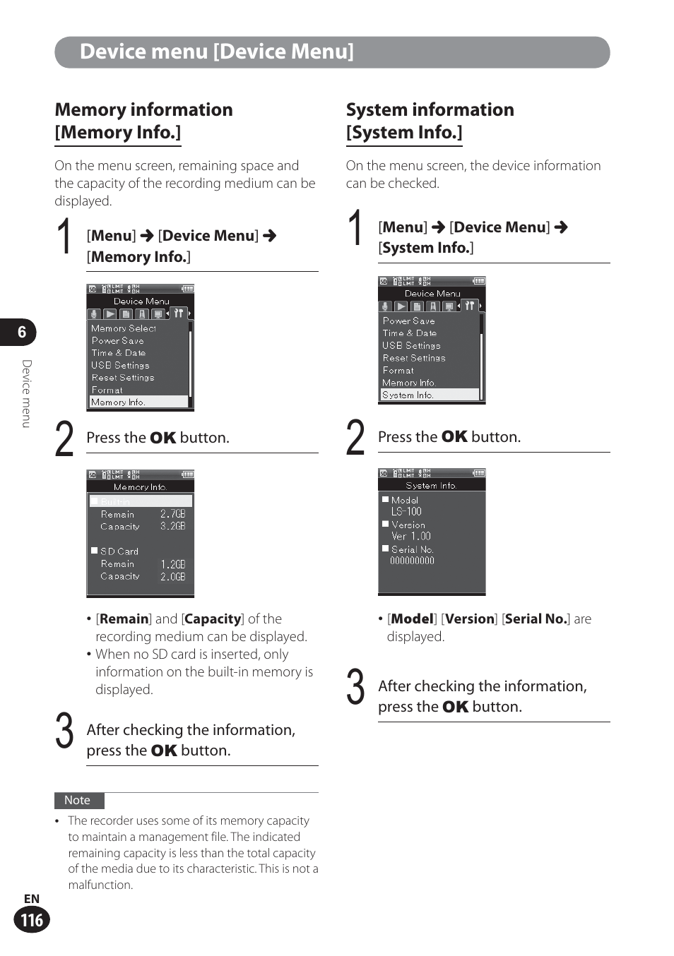 Device menu [device menu | Olympus LS-100 User Manual | Page 116 / 137