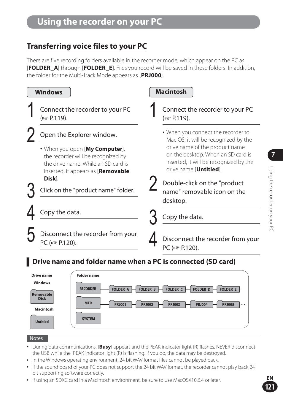 Using the recorder on your pc | Olympus LS-100 User Manual | Page 121 / 137