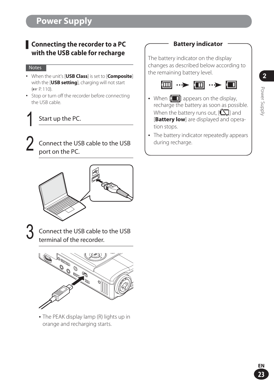 Power supply | Olympus LS-100 User Manual | Page 23 / 137