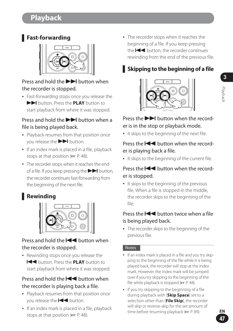 Playback | Olympus LS-100 User Manual | Page 47 / 137