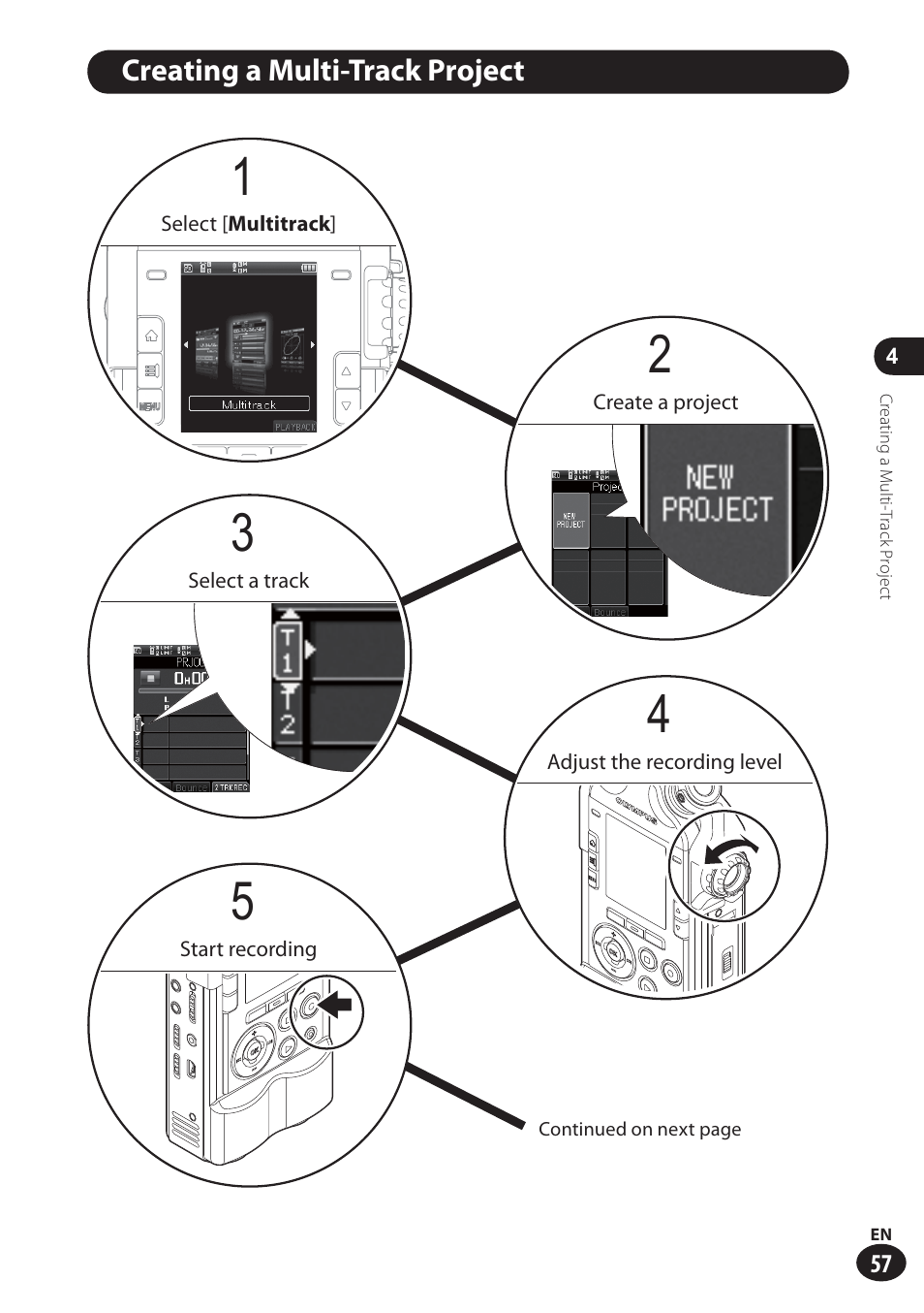 Creating a multi-track project | Olympus LS-100 User Manual | Page 57 / 137
