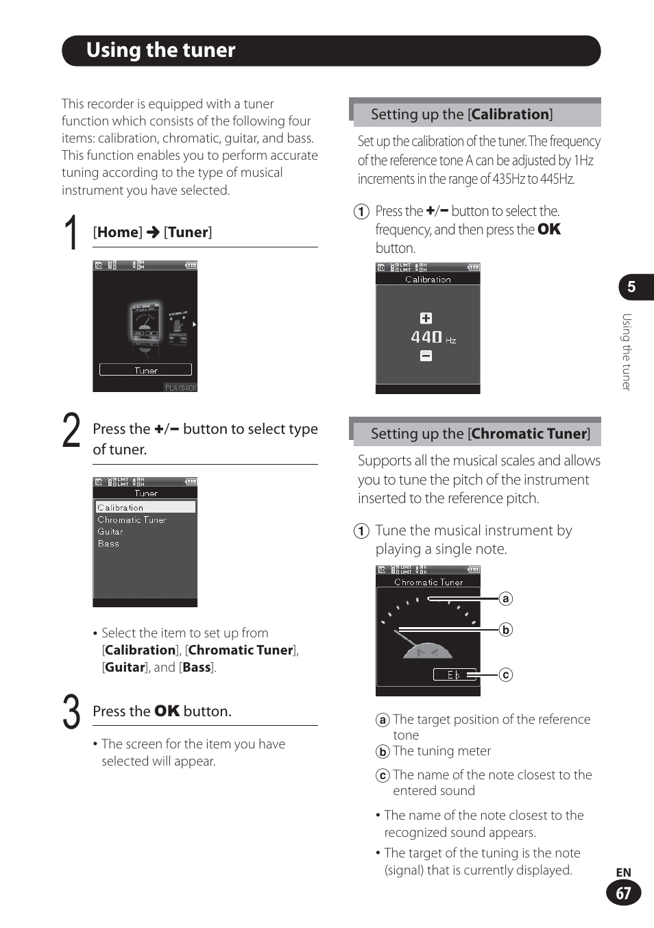 Using the tuner | Olympus LS-100 User Manual | Page 67 / 137