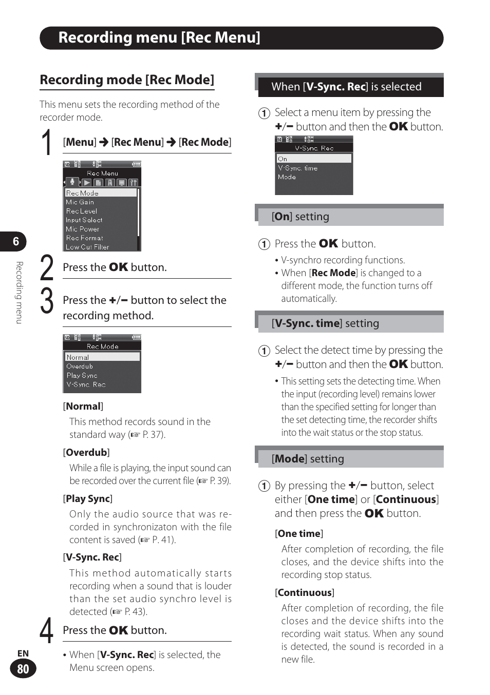 Recording menu [rec menu | Olympus LS-100 User Manual | Page 80 / 137