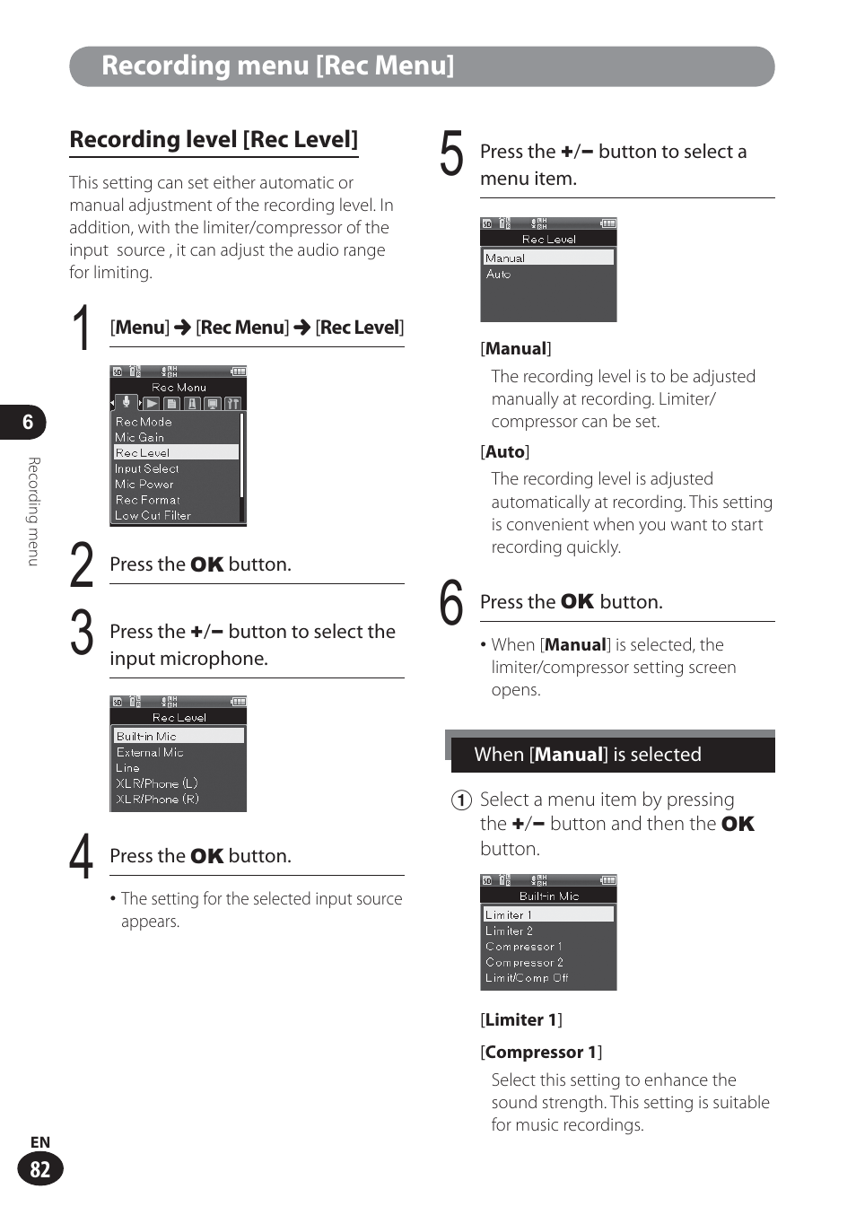 Recording menu [rec menu | Olympus LS-100 User Manual | Page 82 / 137