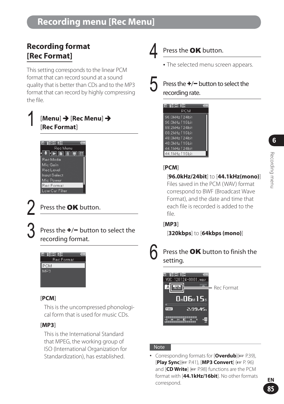 Recording menu [rec menu | Olympus LS-100 User Manual | Page 85 / 137