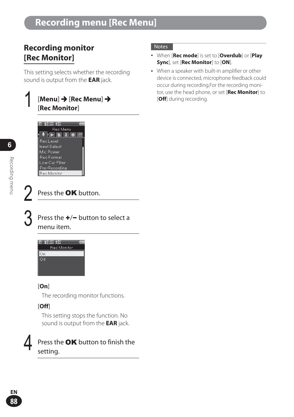 Recording menu [rec menu | Olympus LS-100 User Manual | Page 88 / 137