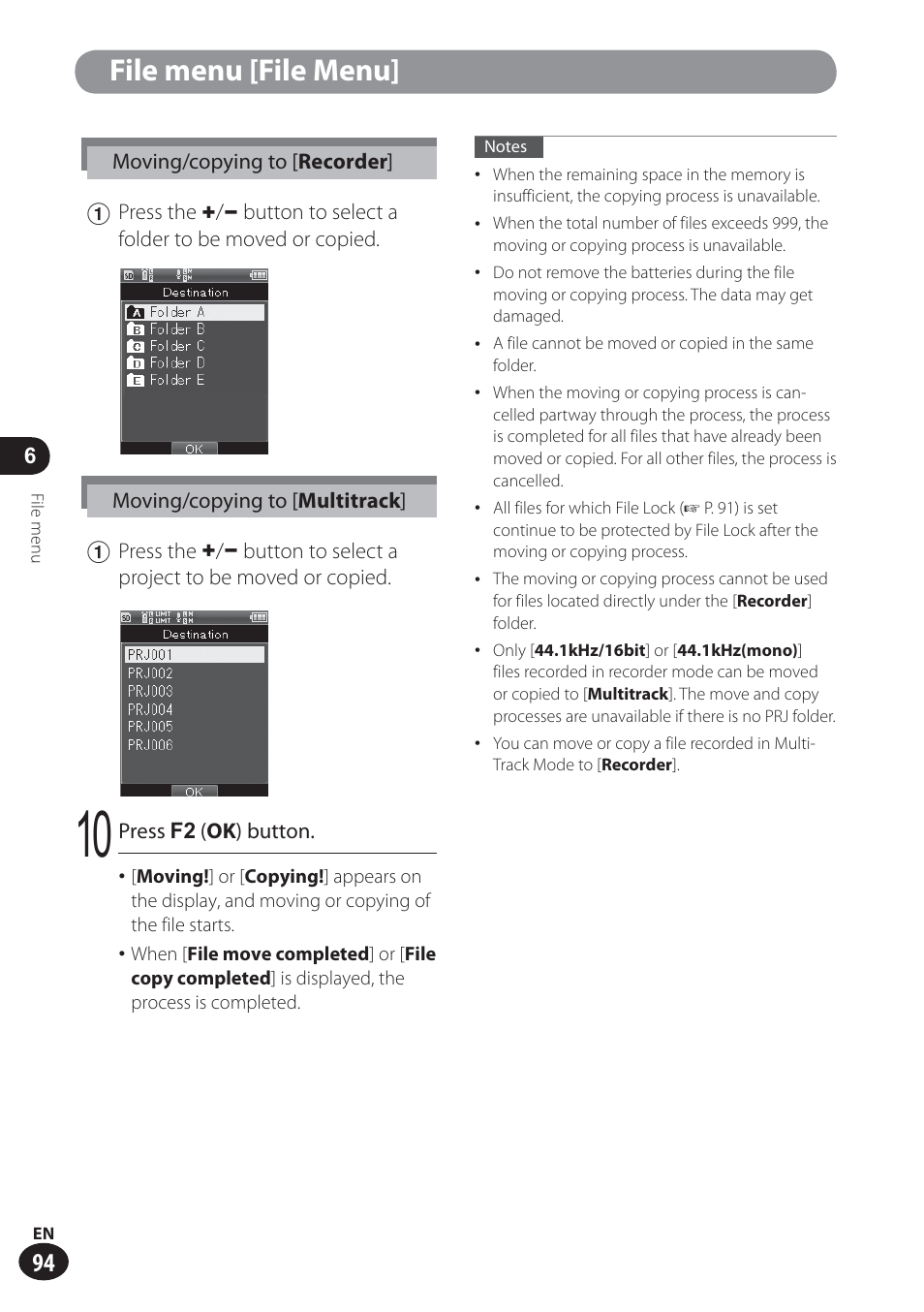File menu [file menu | Olympus LS-100 User Manual | Page 94 / 137