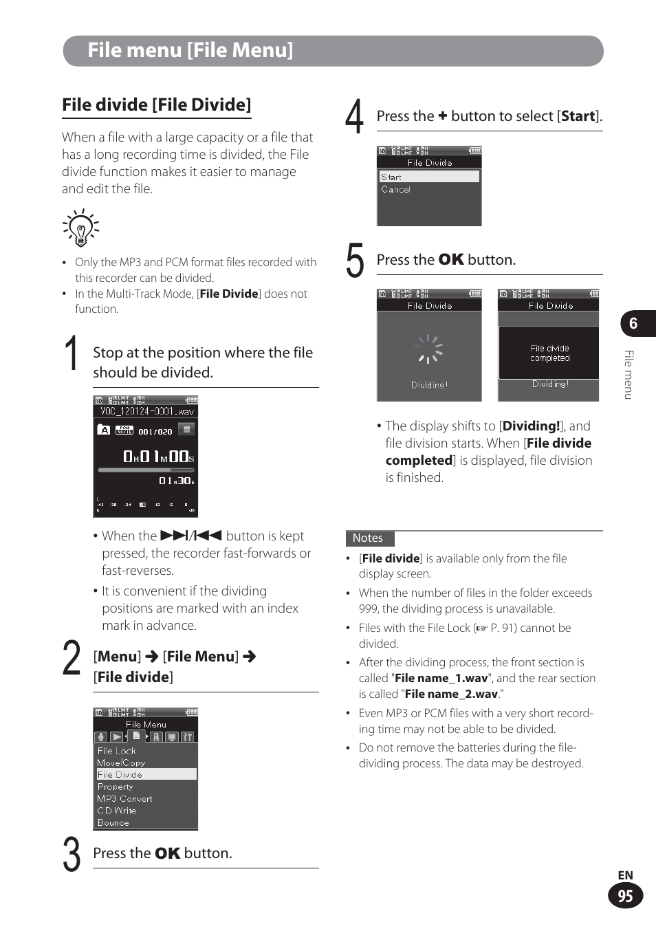 File menu [file menu | Olympus LS-100 User Manual | Page 95 / 137