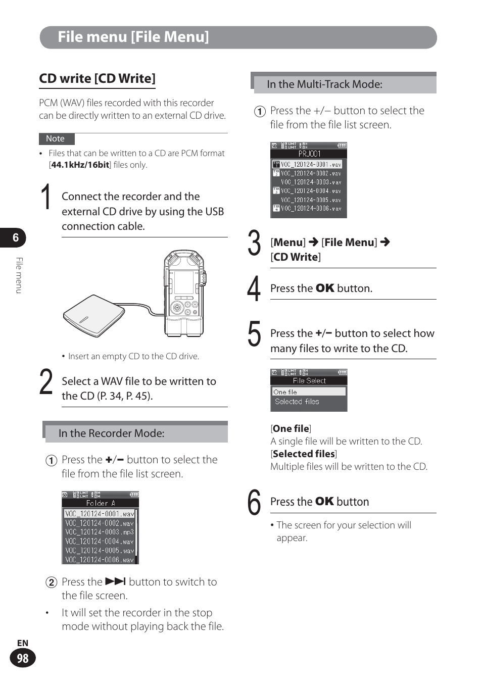 File menu [file menu | Olympus LS-100 User Manual | Page 98 / 137