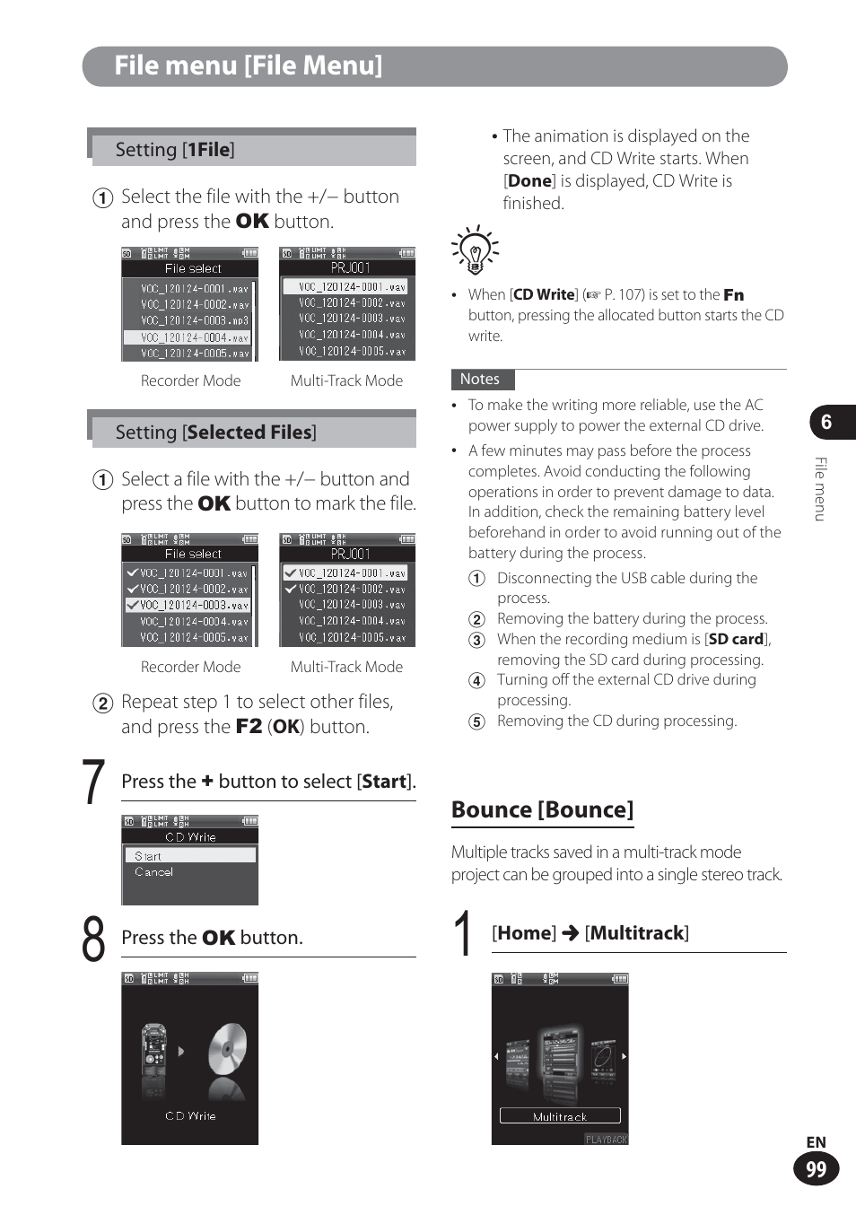 File menu [file menu, Bounce [bounce | Olympus LS-100 User Manual | Page 99 / 137