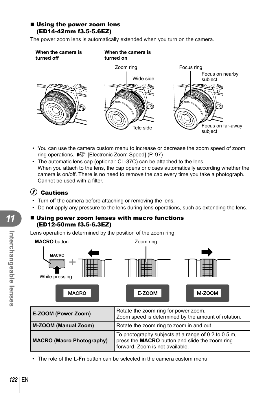 Interchangeable lenses | Olympus EM10 User Manual | Page 122 / 161