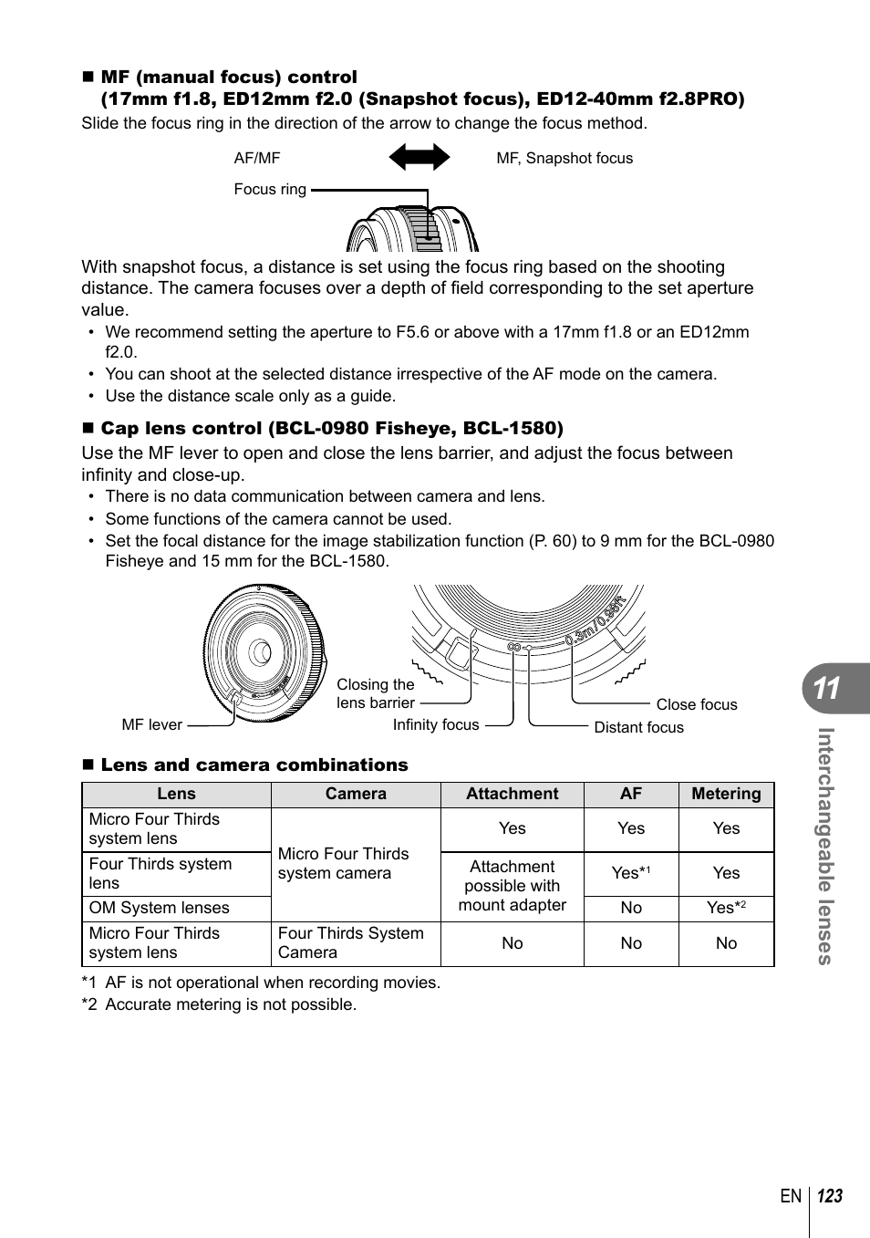 Interchangeable lenses | Olympus EM10 User Manual | Page 123 / 161