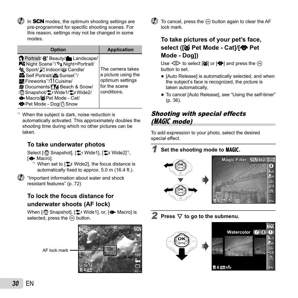 30 en, Shooting with special effects (p mode) | Olympus TG810 User Manual | Page 30 / 92