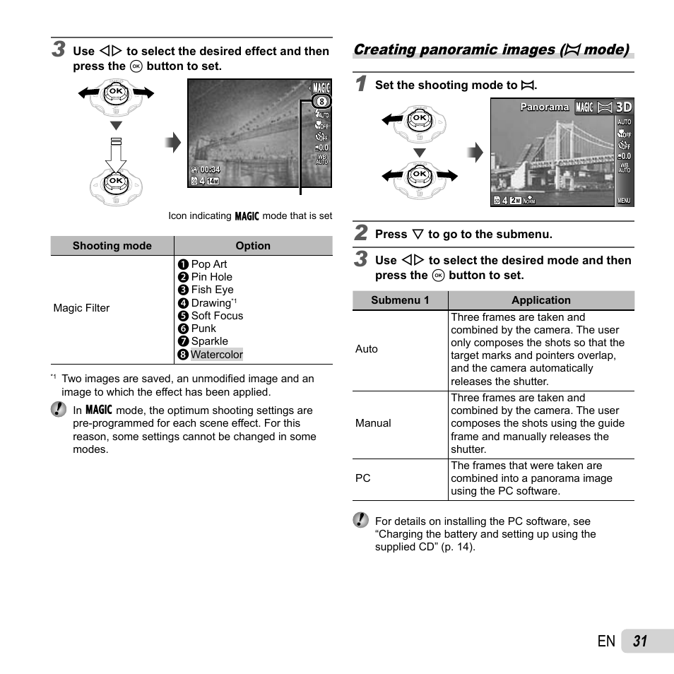 31 en, Creating panoramic images (p mode) | Olympus TG810 User Manual | Page 31 / 92