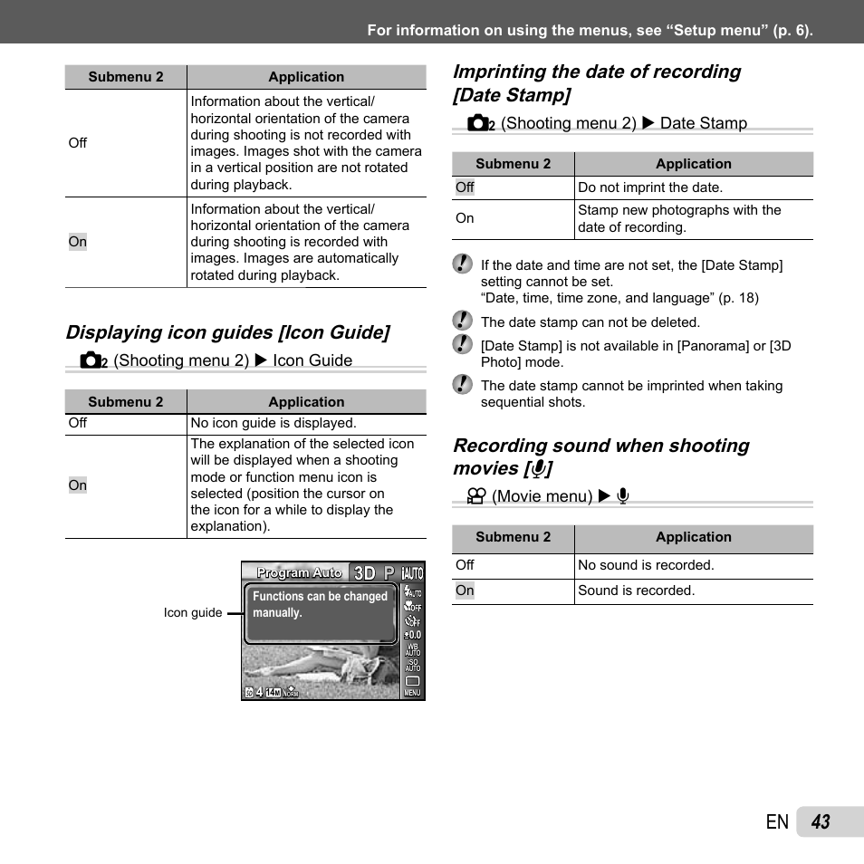 43 en, Displaying icon guides [icon guide, P3d 3d | Olympus TG810 User Manual | Page 43 / 92