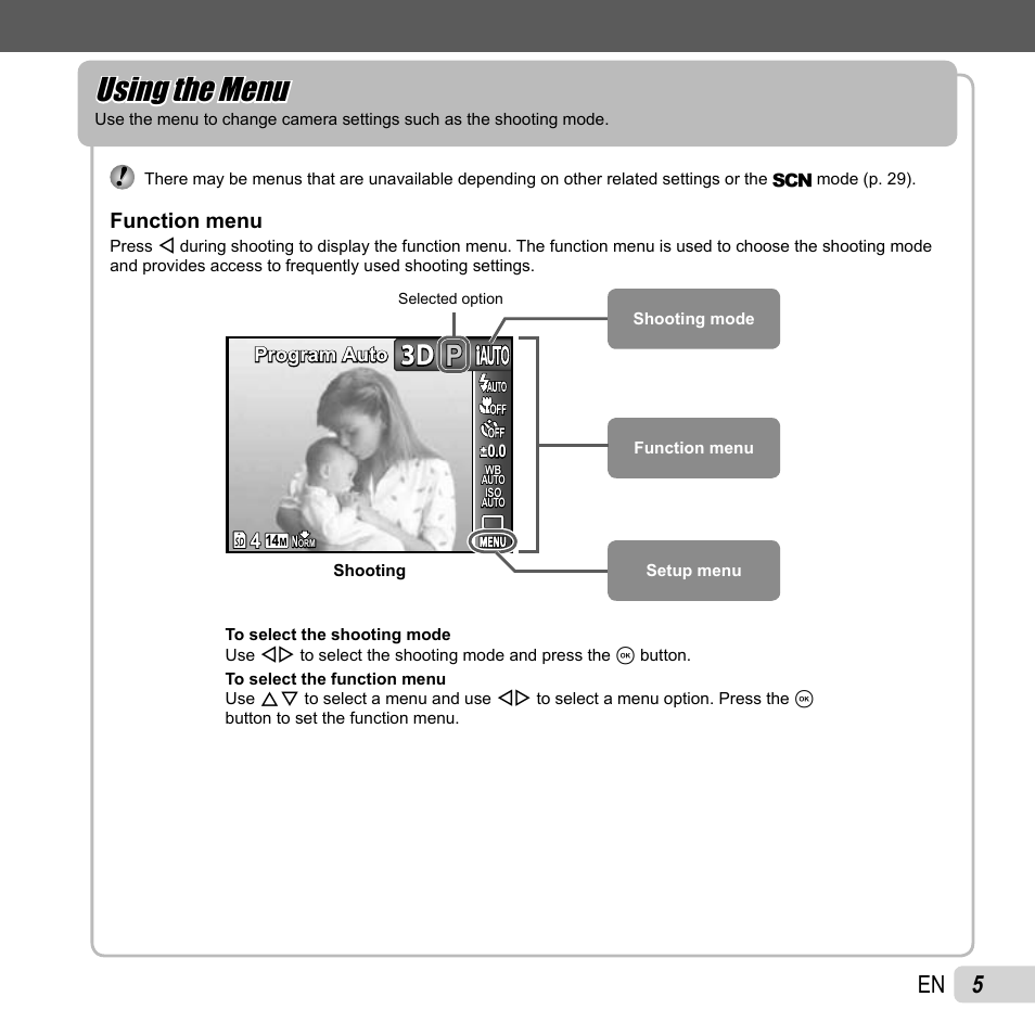 Using the menu, P3d 3d | Olympus TG810 User Manual | Page 5 / 92