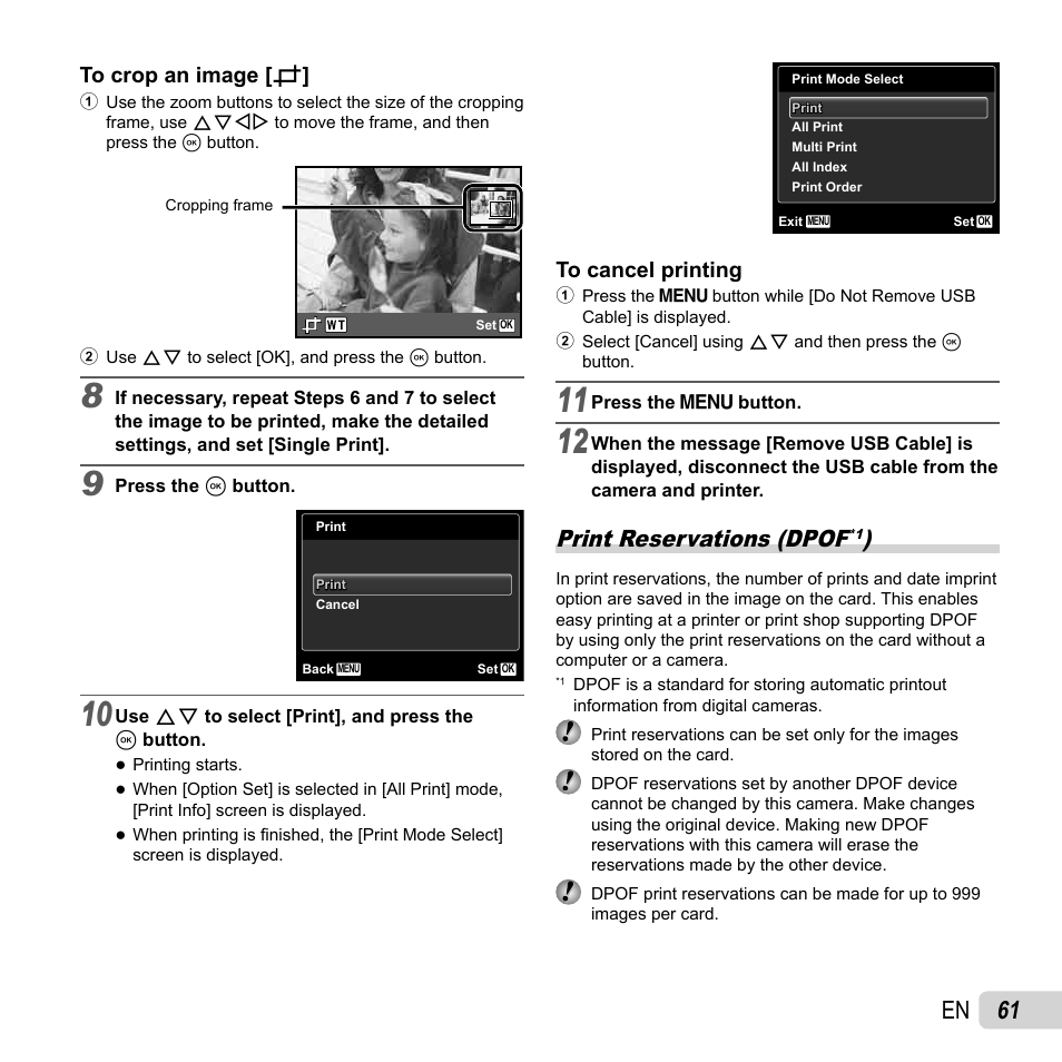 61 en, Print reservations (dpof | Olympus TG810 User Manual | Page 61 / 92