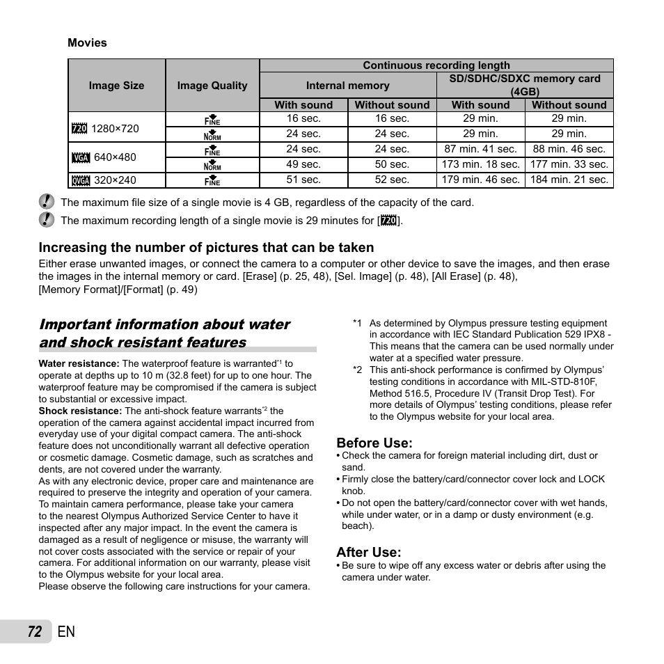 72 en, Before use, After use | Olympus TG810 User Manual | Page 72 / 92
