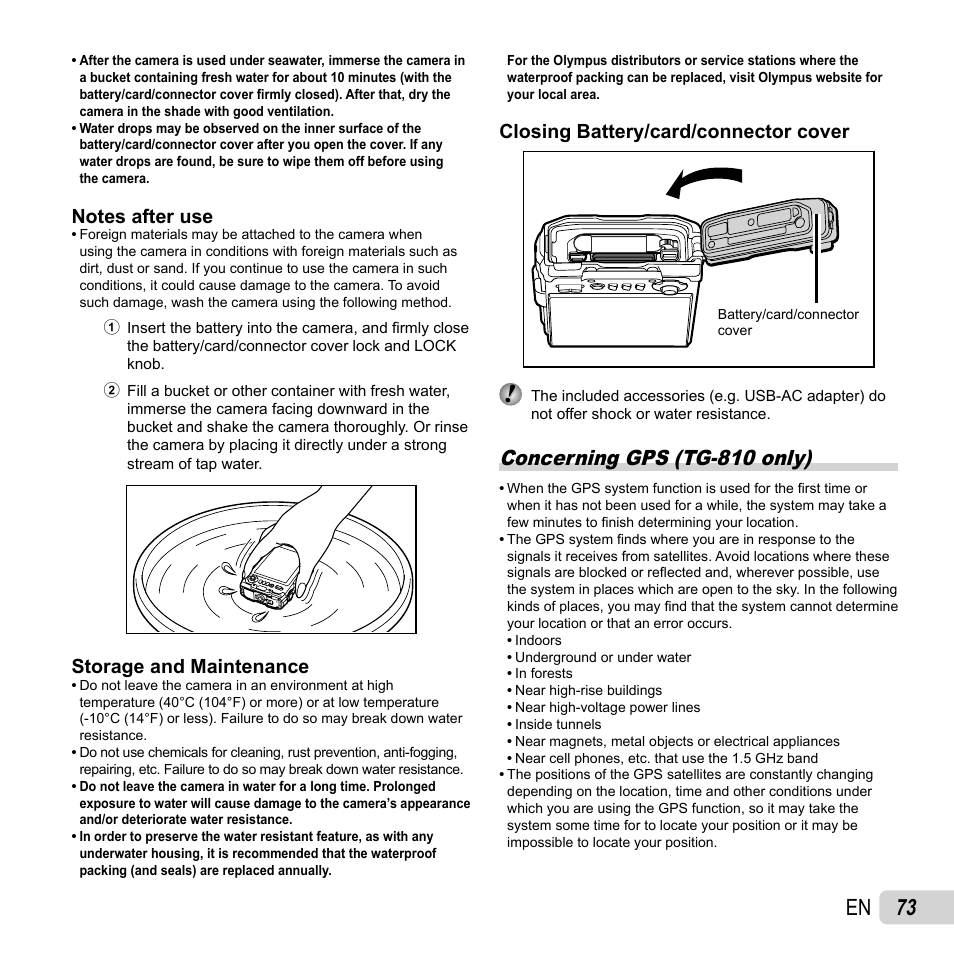 73 en, Concerning gps (tg-810 only) | Olympus TG810 User Manual | Page 73 / 92