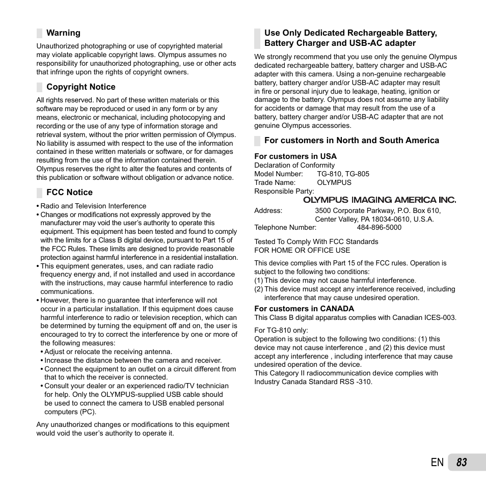 83 en | Olympus TG810 User Manual | Page 83 / 92