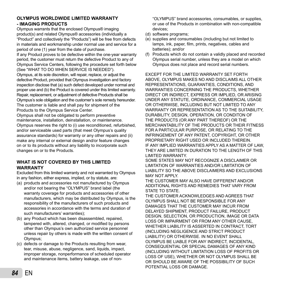 84 en | Olympus TG810 User Manual | Page 84 / 92