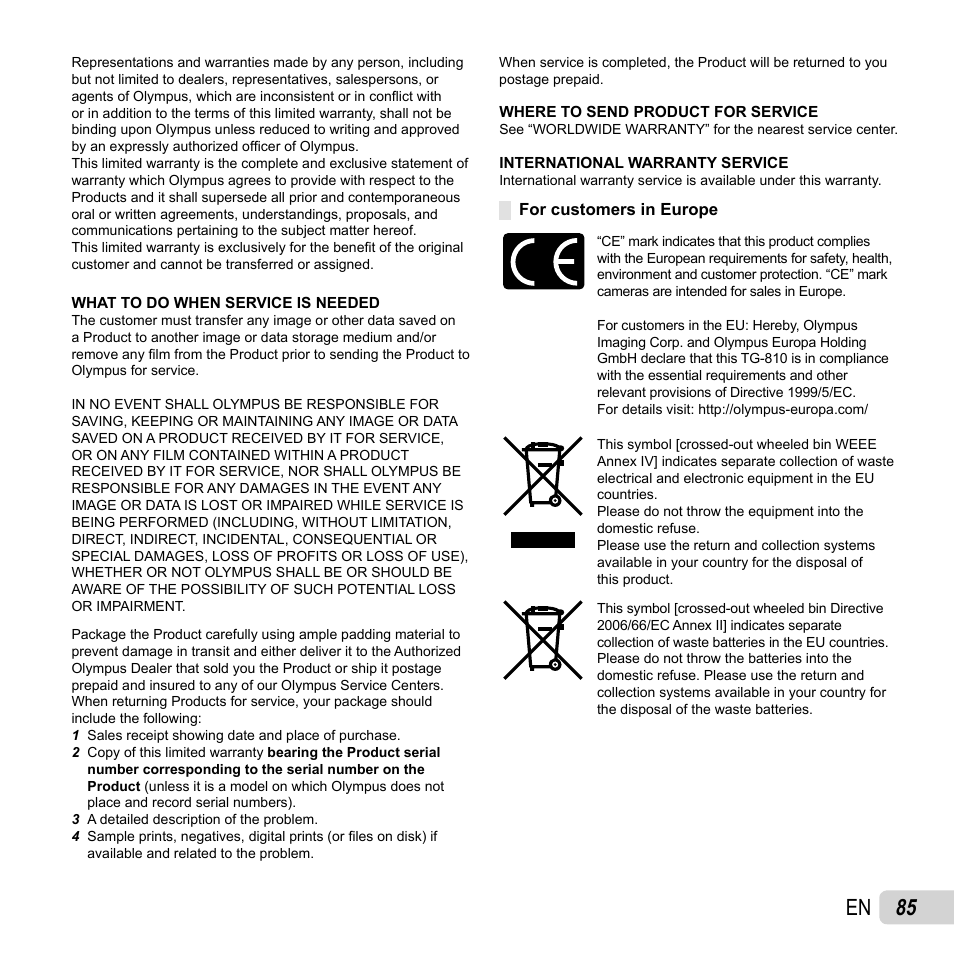 85 en | Olympus TG810 User Manual | Page 85 / 92