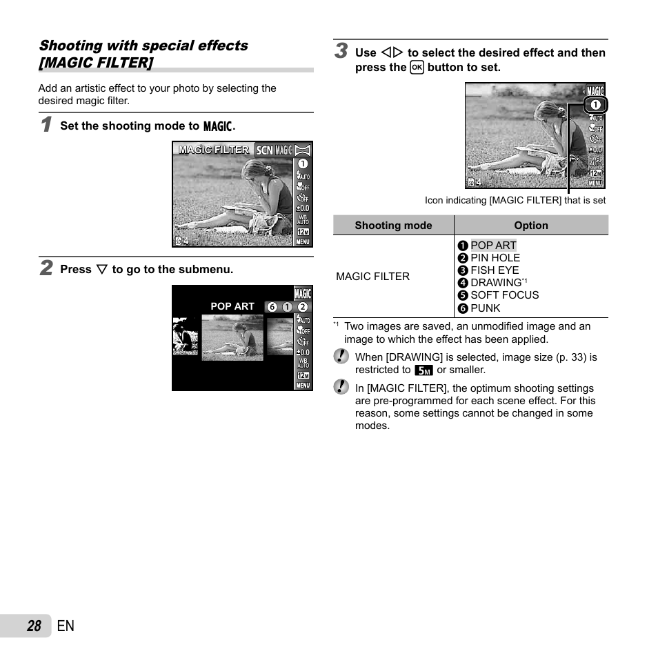28 en, Shooting with special effects [magic filter | Olympus FE-5040 User Manual | Page 28 / 76