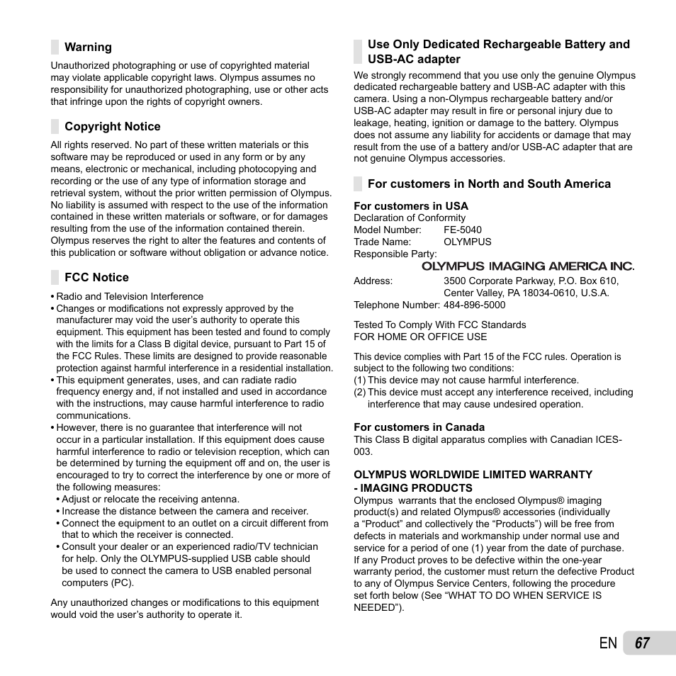 67 en | Olympus FE-5040 User Manual | Page 67 / 76