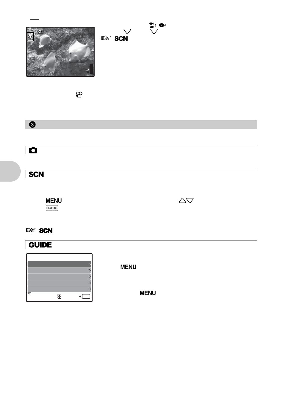 Switching between shooting and playback modes, Shooting still pictures, Follow the shooting guide to take better pictures | But to n o perat io ns | Olympus µ 830 User Manual | Page 12 / 80