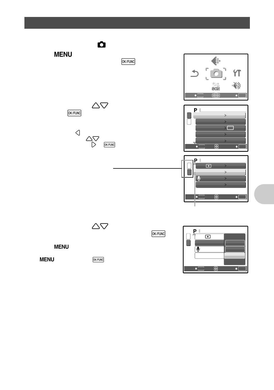 Using the menus, Me nu opera tions, Set the mode dial to k | Olympus µ 830 User Manual | Page 21 / 80