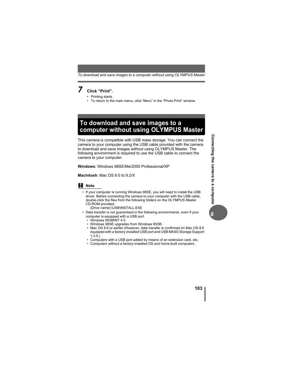 To download and save images to a computer, Without using olympus master | Olympus FE-5500 User Manual | Page 103 / 134