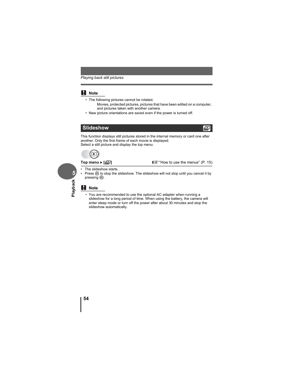 Slideshow, P. 54 | Olympus FE-5500 User Manual | Page 54 / 134