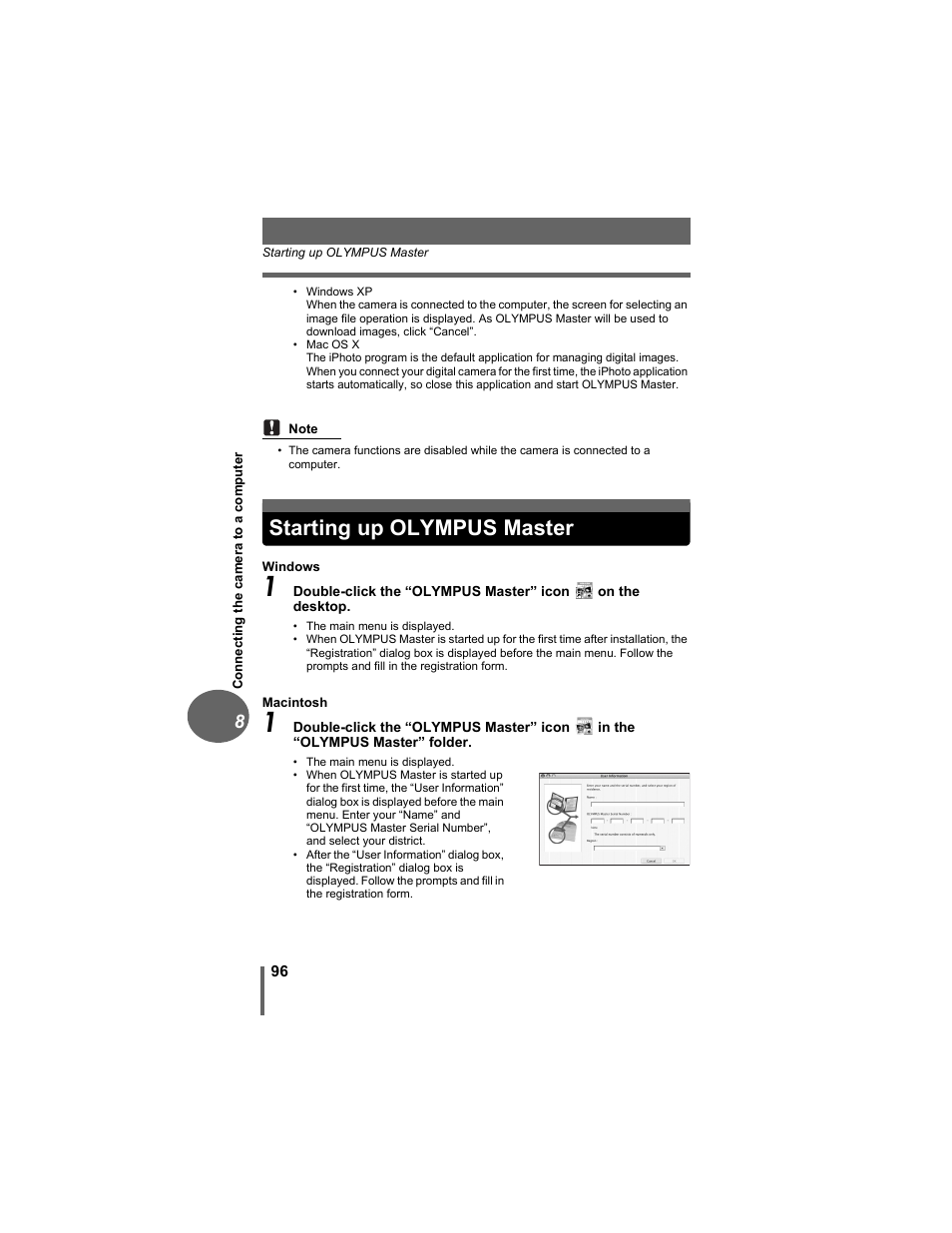 Starting up olympus master, P. 96 | Olympus FE-5500 User Manual | Page 96 / 134