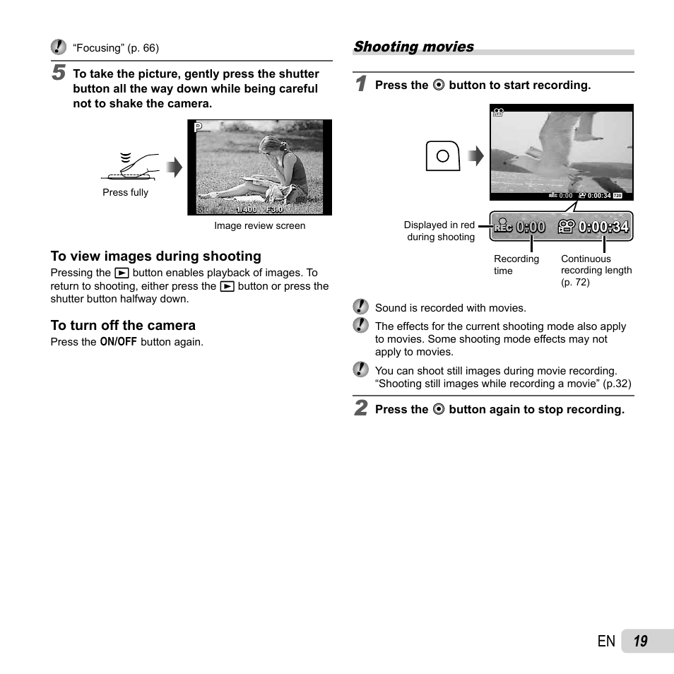 19 en, Shooting movies | Olympus SH-25MR User Manual | Page 19 / 91