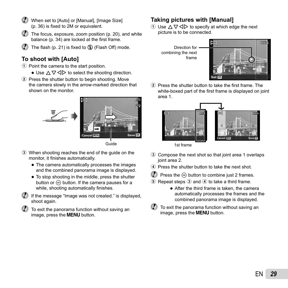 29 en, Taking pictures with [manual | Olympus SH-25MR User Manual | Page 29 / 91