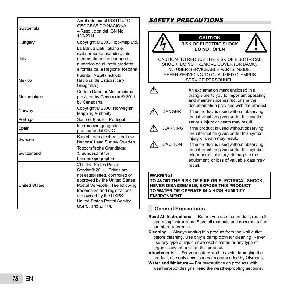 78 en, Safety precautions | Olympus SH-25MR User Manual | Page 78 / 91