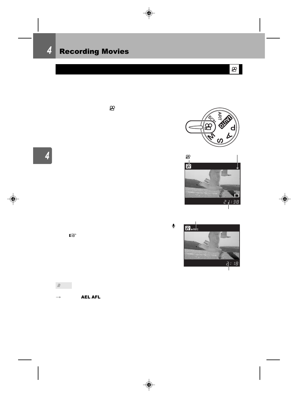 Recording movies, Movie recording | Olympus E-P2 User Manual | Page 74 / 163