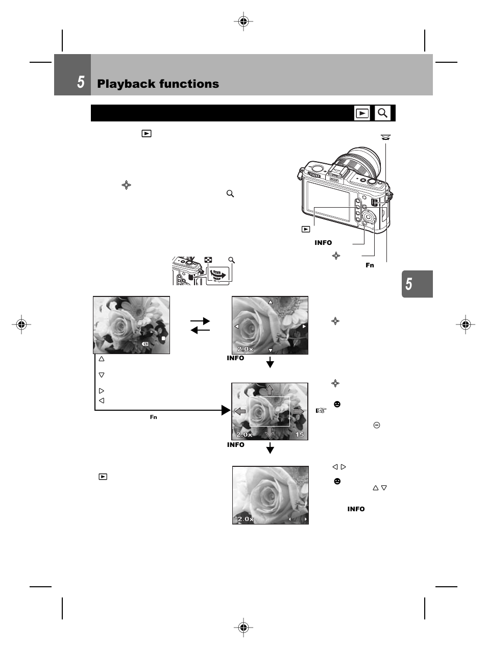 Playback functions, Single-frame/close-up playback | Olympus E-P2 User Manual | Page 77 / 163