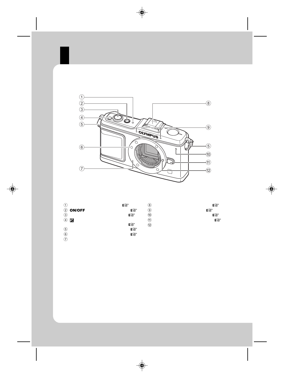 Camera | Olympus E-P2 User Manual | Page 8 / 163