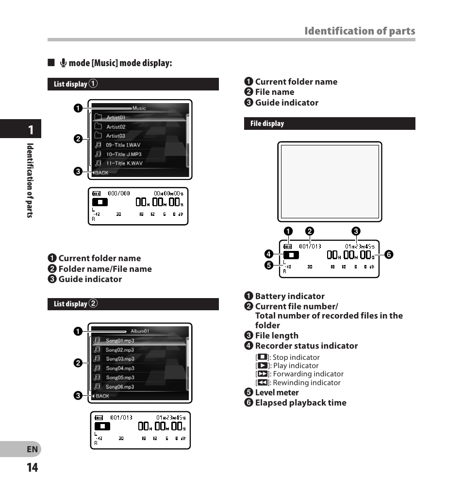 Identification of parts | Olympus LS-20M User Manual | Page 14 / 108