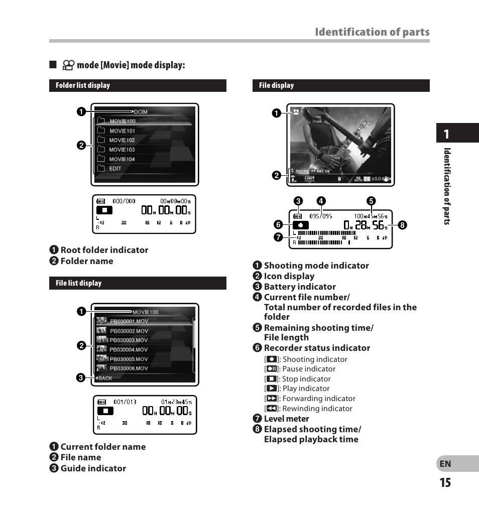 Identification of parts | Olympus LS-20M User Manual | Page 15 / 108