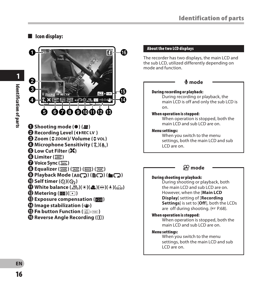 Identification of parts | Olympus LS-20M User Manual | Page 16 / 108