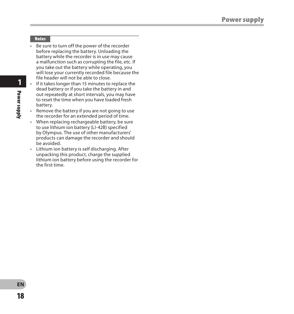 Power supply | Olympus LS-20M User Manual | Page 18 / 108