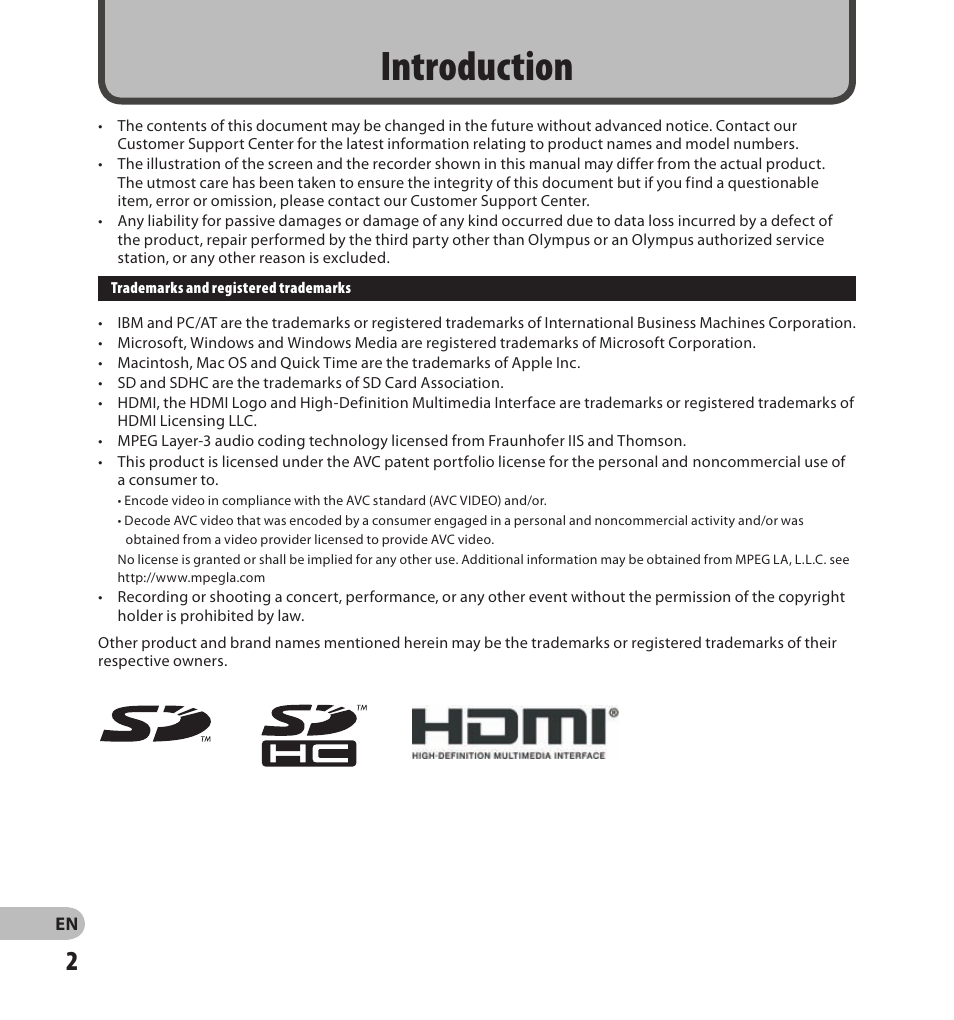 Introduction | Olympus LS-20M User Manual | Page 2 / 108