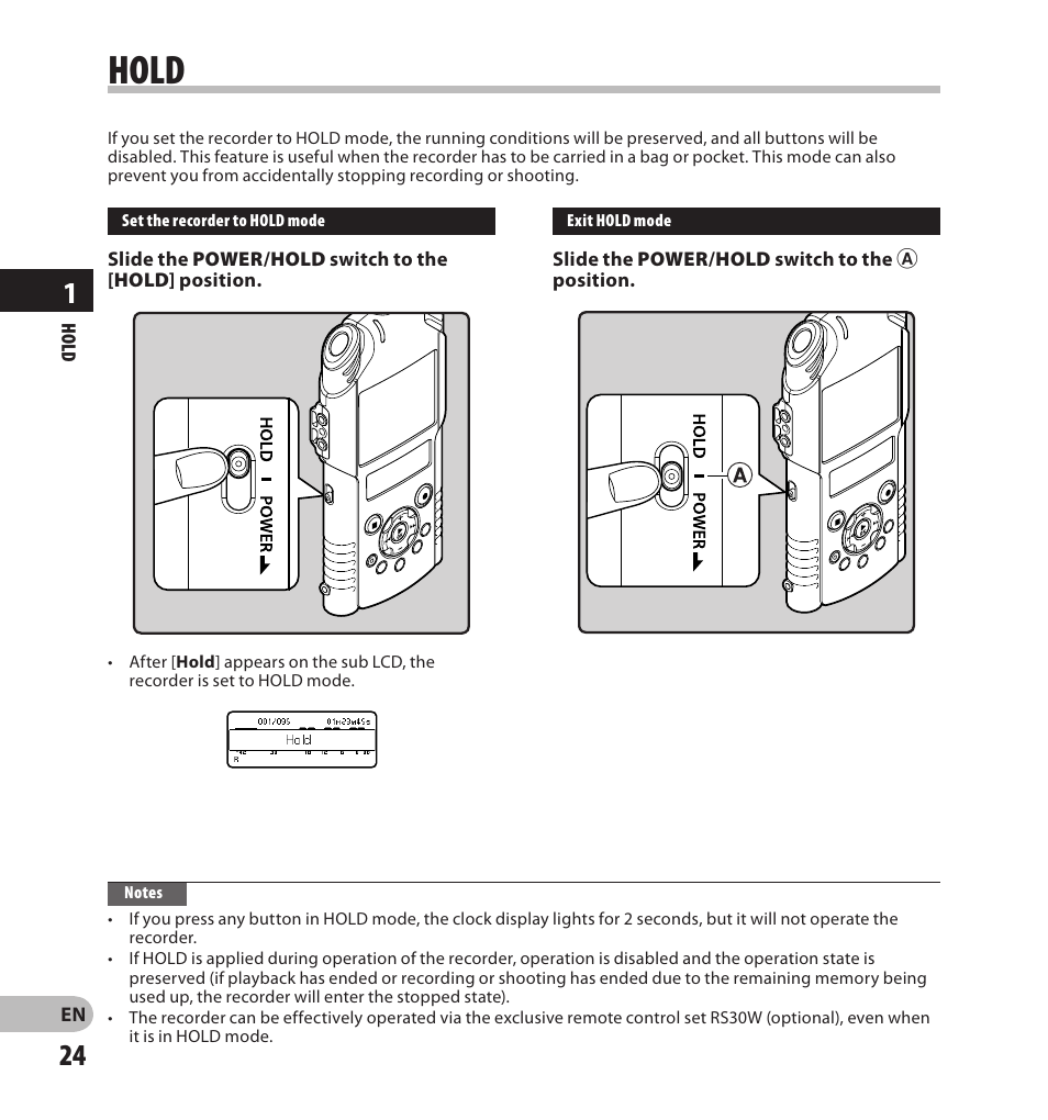 Hold | Olympus LS-20M User Manual | Page 24 / 108