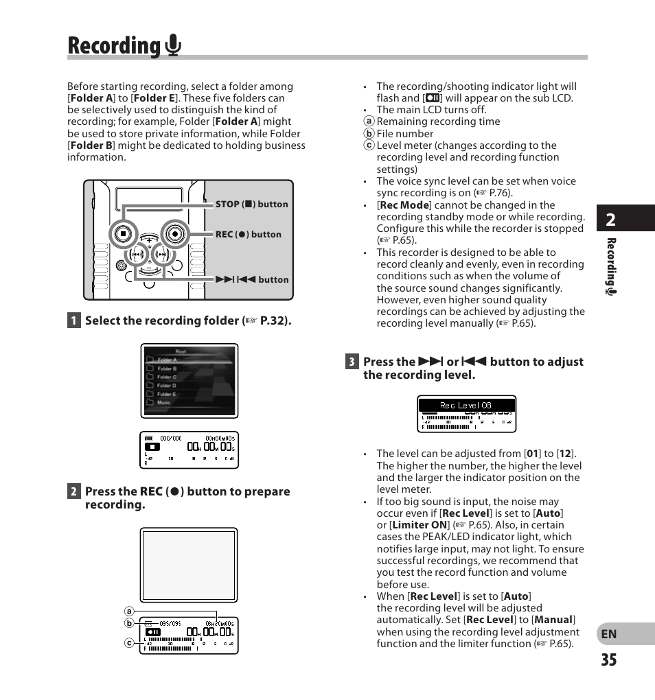 Recording a | Olympus LS-20M User Manual | Page 35 / 108