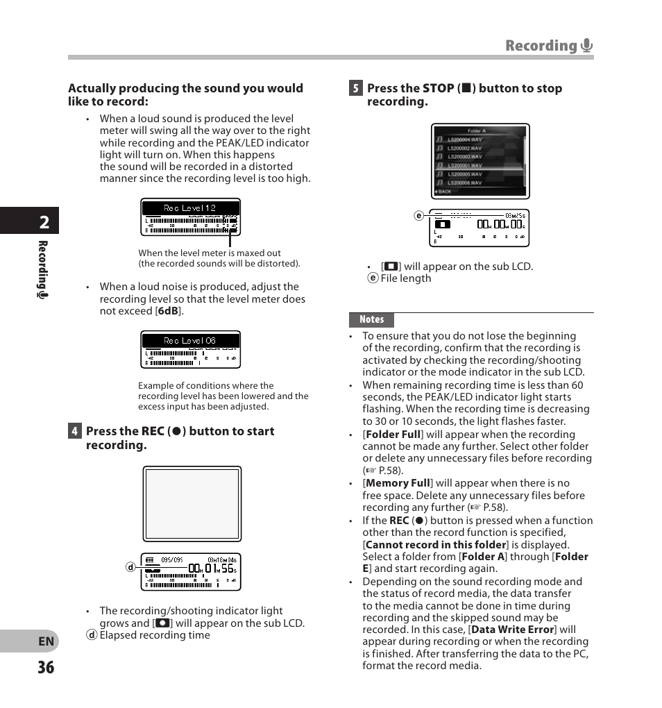 Recording a | Olympus LS-20M User Manual | Page 36 / 108