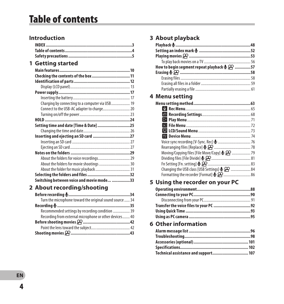 Olympus LS-20M User Manual | Page 4 / 108