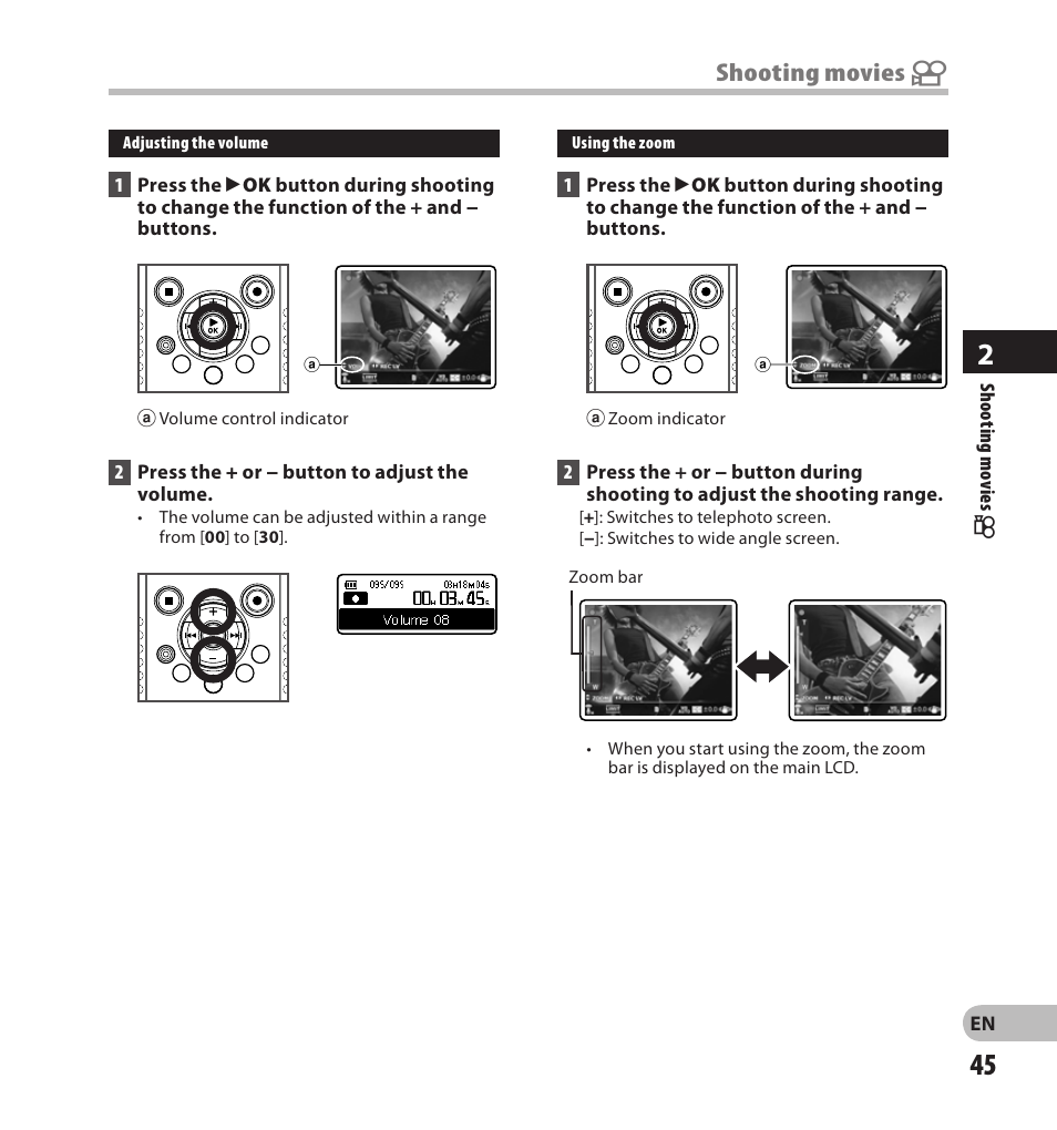 Shooting movies n | Olympus LS-20M User Manual | Page 45 / 108